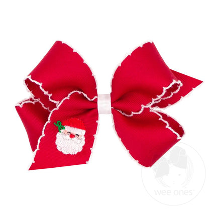 Wee Ones Medium Moonstitch Santa Embroidered Red Hair Bow