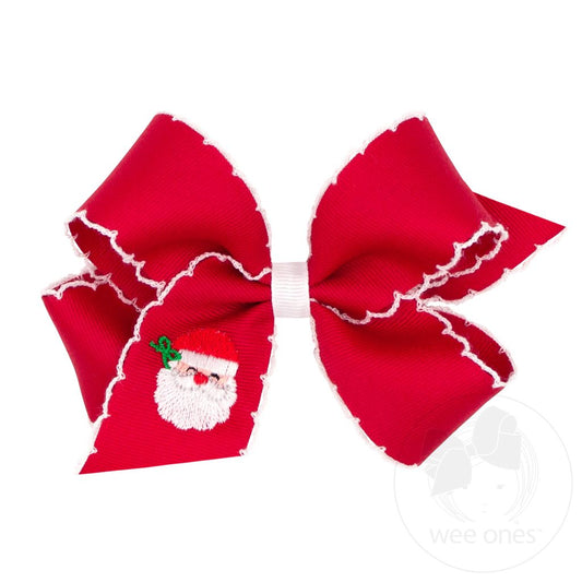 Wee Ones Medium Moonstitch Santa Embroidered Red Hair Bow