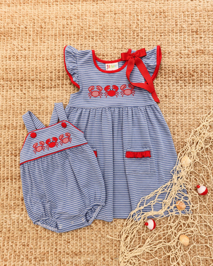 Jellybean Coastal Crab Ruffle Pocket Dress - Persnickety Shop