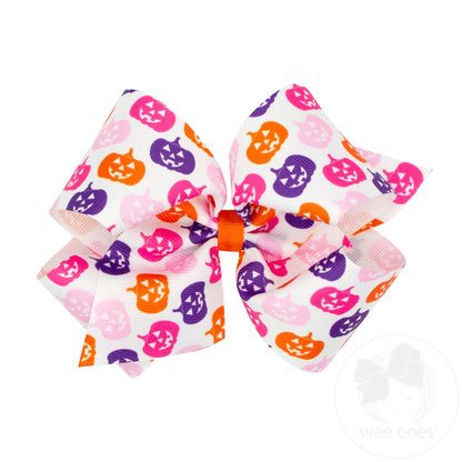 Wee Ones King Halloween Jack o' Lantern Print Hair Bow