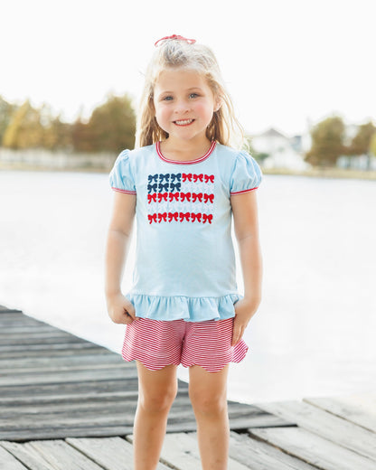 Jellybean Girl's Red, White, and Bows Scallop Short Set
