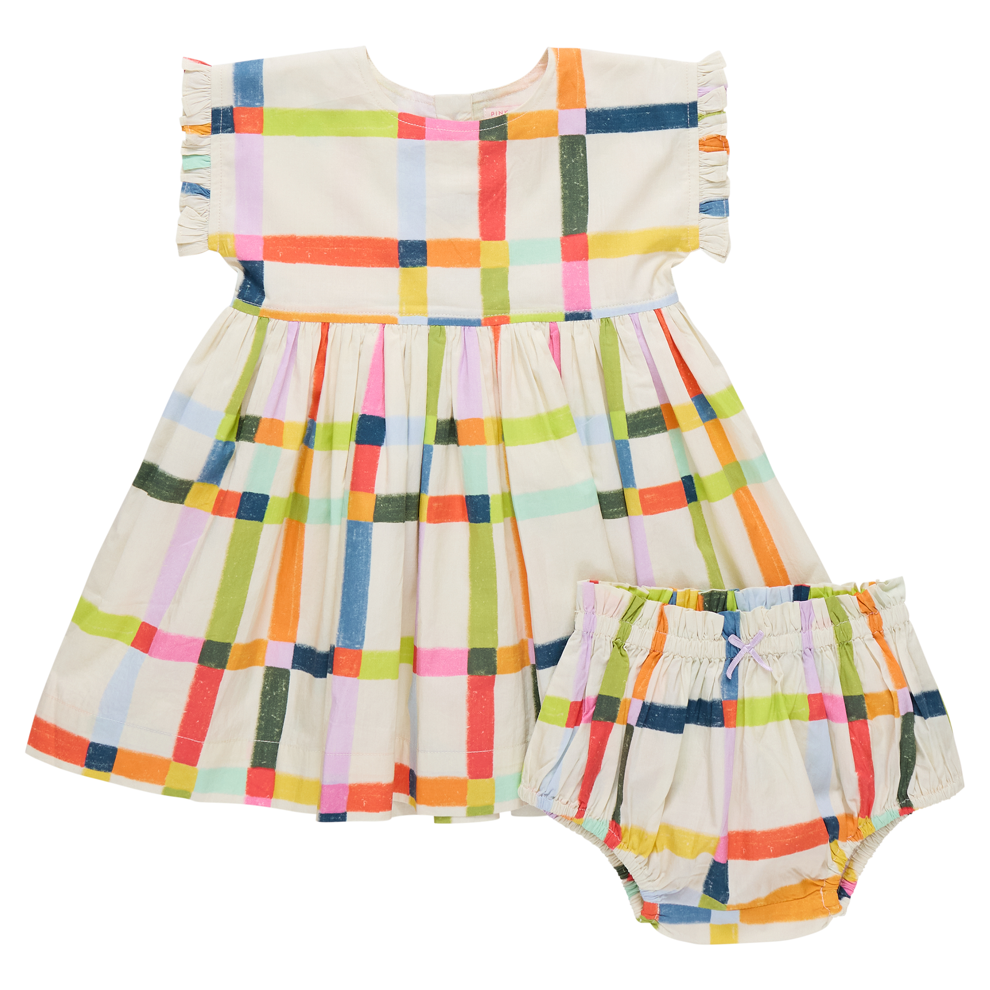 Pink Chicken - Baby Girls Adaline Dress Set - Multi Tattersall - Persnickety Shop
