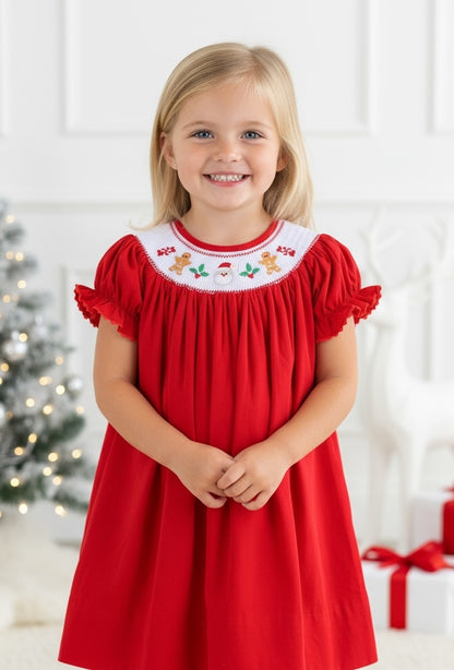 Lil Cactus Red Velvet Christmas Smocked Bishop Dress