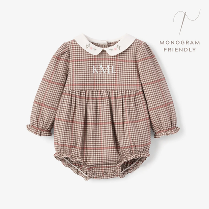 GLEN PLAID BUBBLE W/ EMBROIDERED PETER PAN COLLAR