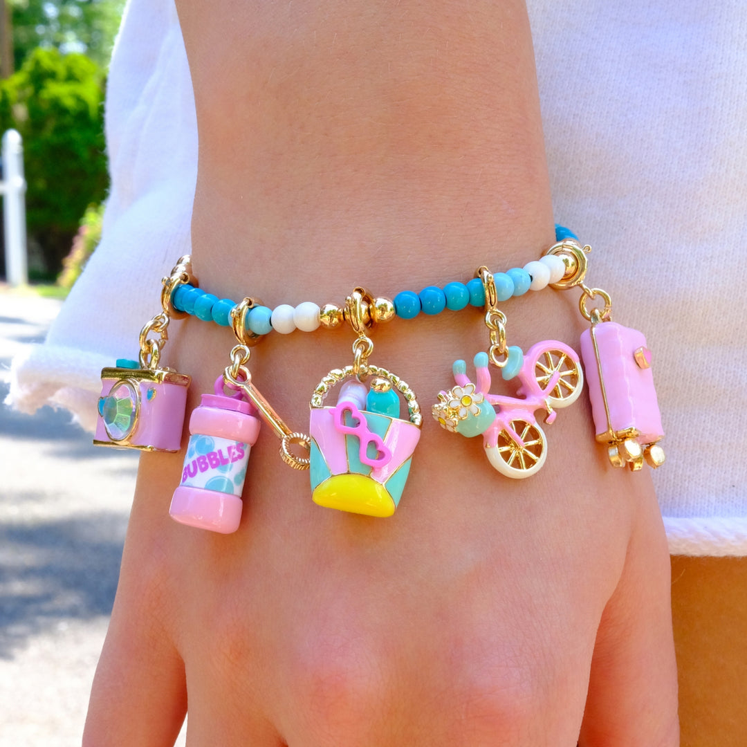 CHARM IT® Gold Aqua Stretch Bead Bracelet - Persnickety Shop