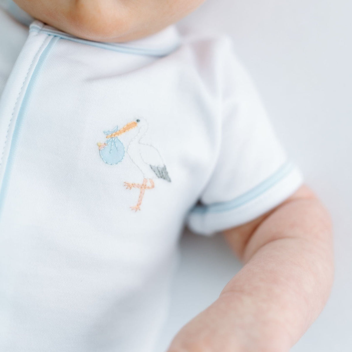 Magnolia Baby Vintage Stork Hand-Embroidered Diaper Cover Set - BLUE