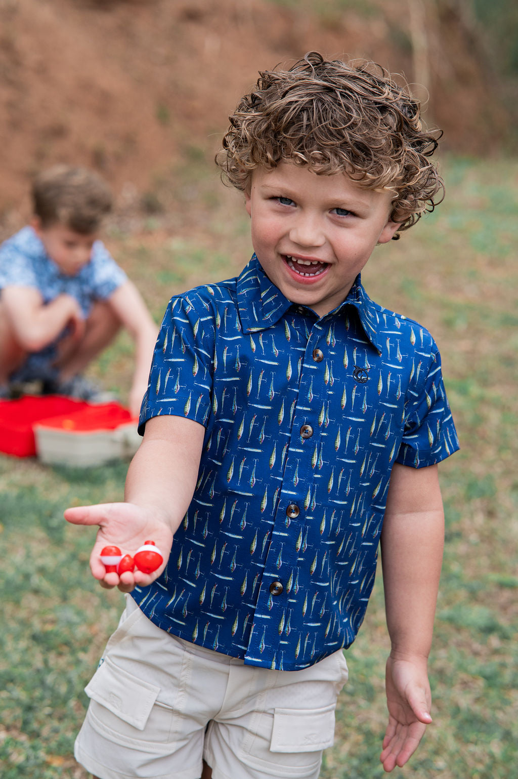 PRODOH Boy's Short Sleeve Button Down Shirt in  Fishing Lures Print