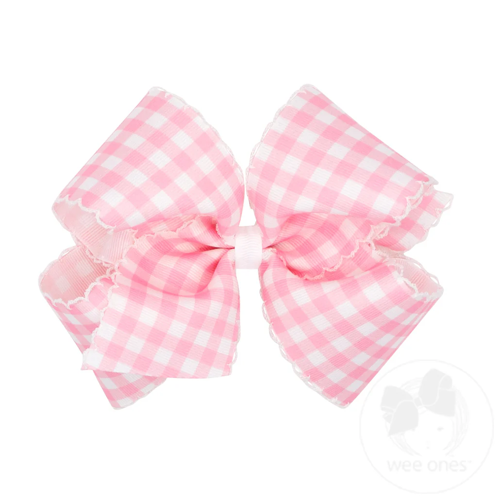 Wee Ones King Moonstitch Hair Bow in Pearl Pink Gingham Print - Persnickety Shop