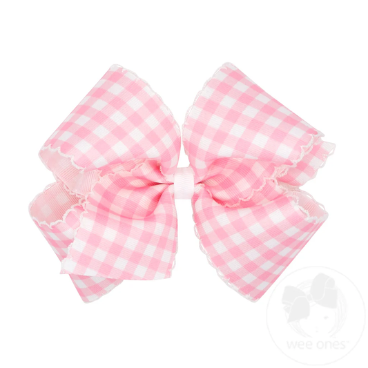 Wee Ones King Moonstitch Hair Bow in Pearl Pink Gingham Print - Persnickety Shop