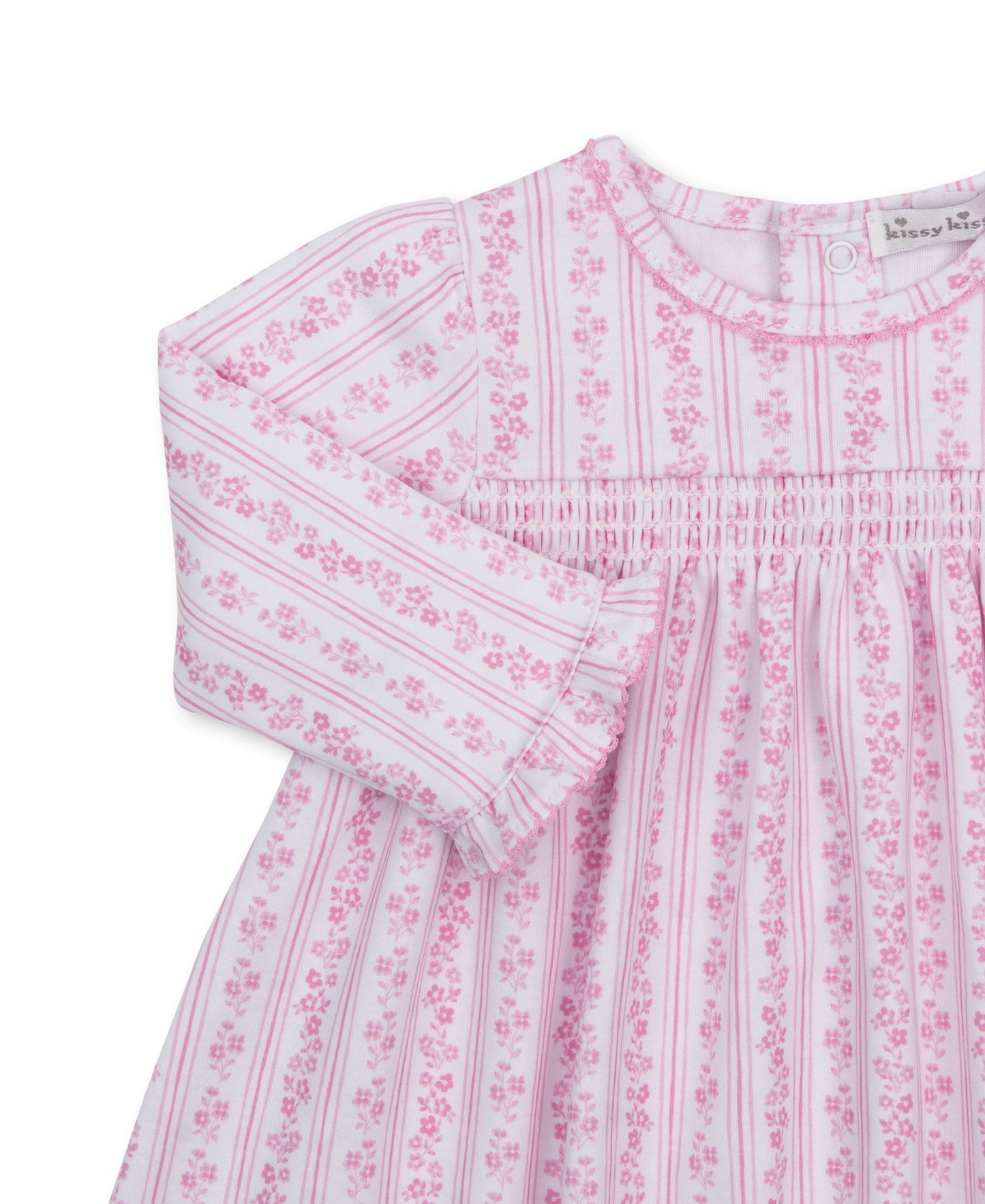 Kissy Kissy Watercolor Floral Stripes Pink Smocked Dress Set