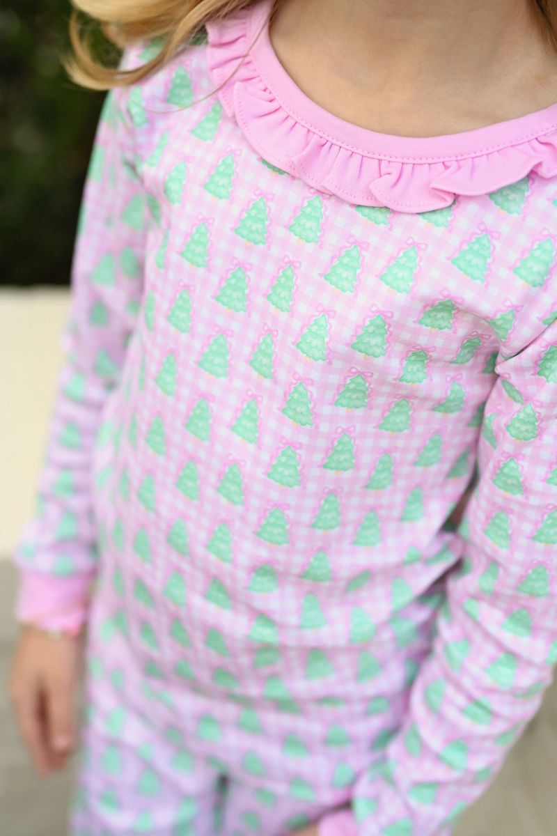 James & Lottie – Gingham Christmas Tree Lounge Collection GIRL 2 Piece Jammies - Persnickety Shop
