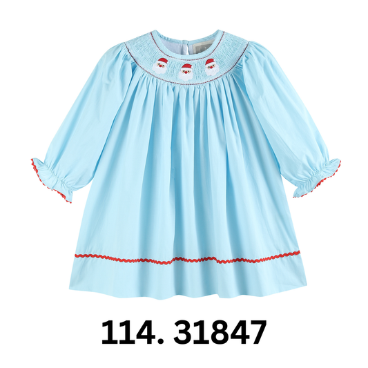 Blue Santa Smocked Bishop Dress - Persnickety Shop