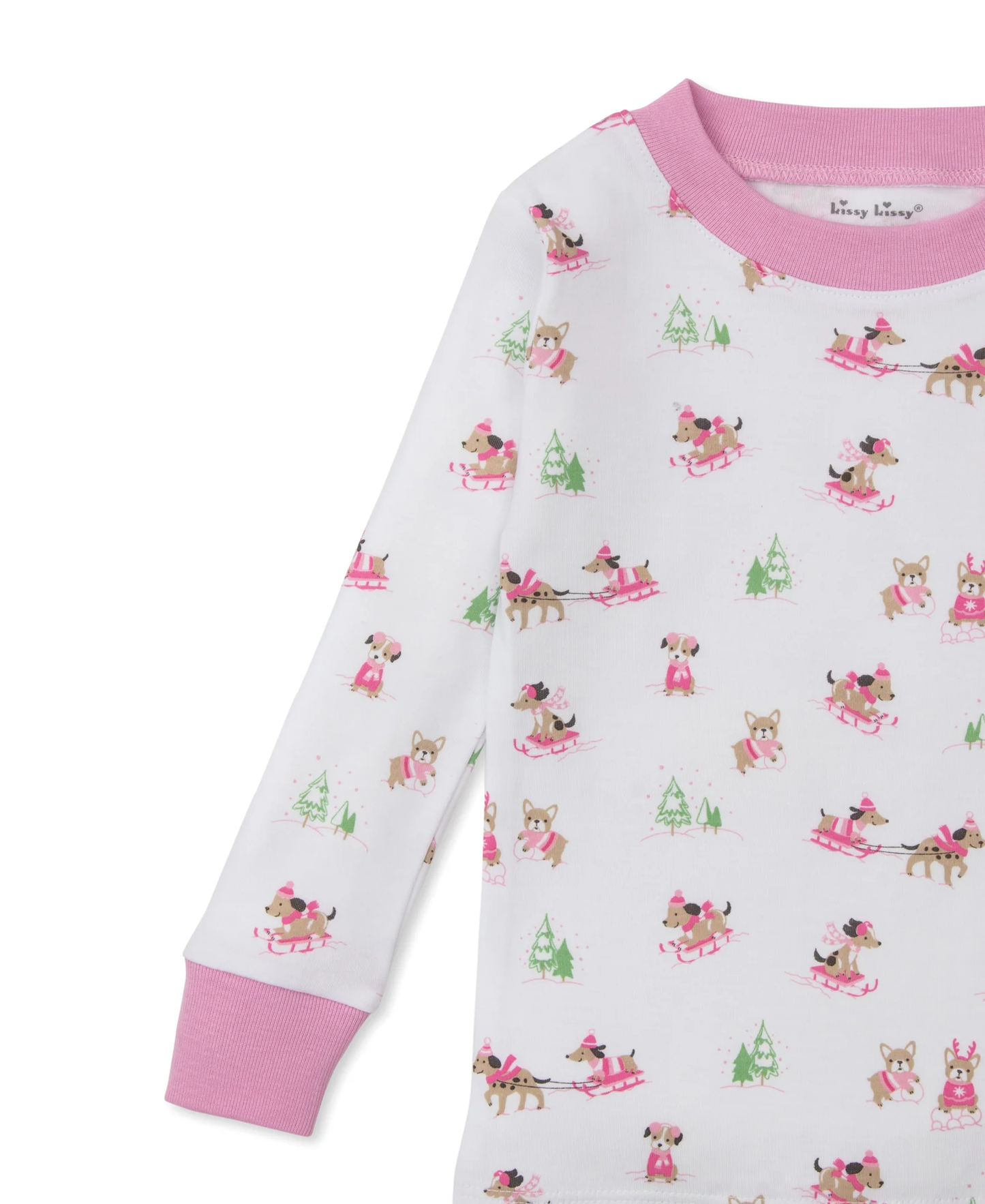 Kissy Kissy Christmas Puppy's Sleigh Riding Fun Pink Pajama Set - Persnickety Shop