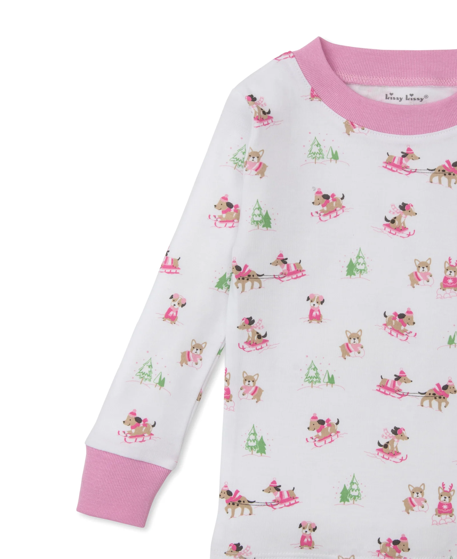 Kissy Kissy Christmas Puppy's Sleigh Riding Fun Pink Pajama Set - Persnickety Shop