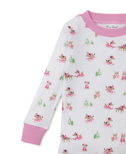 Kissy Kissy Christmas Puppy's Sleigh Riding Fun Pink Pajama Set - Persnickety Shop