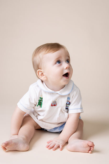 Percy and Tyne BOYS DIAPER SET - BLUE BITTY DOT CORDUROY W/ NUTCRACKER EMBROIDERY