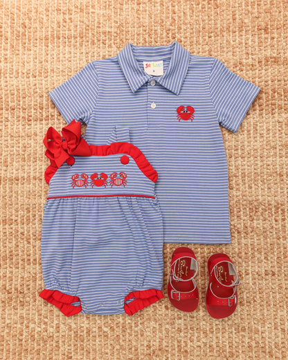 Jellybean Girl Coastal Crabs Ruffle Sunsuit - Persnickety Shop