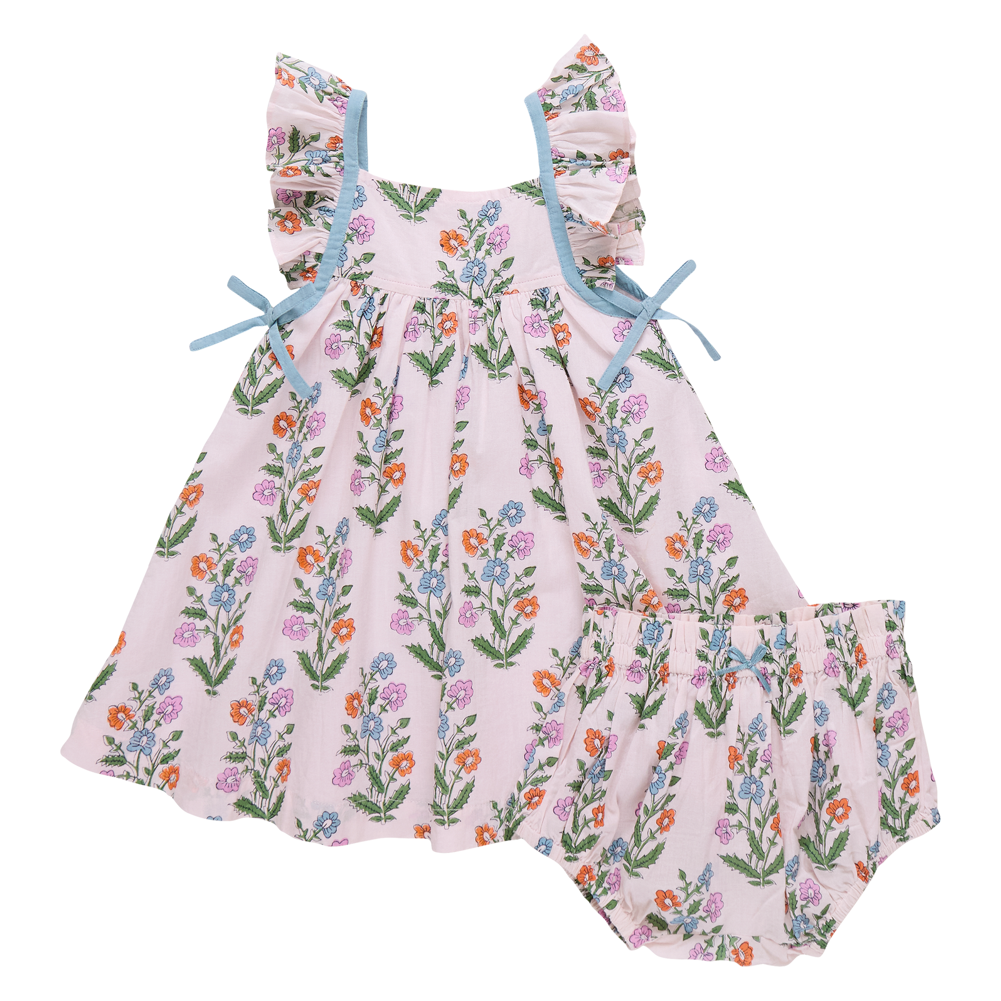Pink Chicken - Baby Girls Ailee Dress Set -Pink Dewdrop Block Print Spring - Persnickety Shop