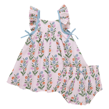 Pink Chicken - Baby Girls Ailee Dress Set -Pink Dewdrop Block Print Spring - Persnickety Shop