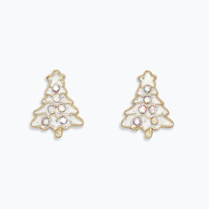 Earrings-White Enamel w AB Crystals