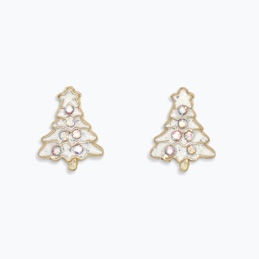 Earrings-White Enamel w AB Crystals
