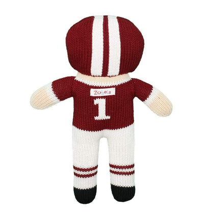 FOOTBALL PLAYER KNIT DOLL RATTLE 7" - GARNET & WHITE