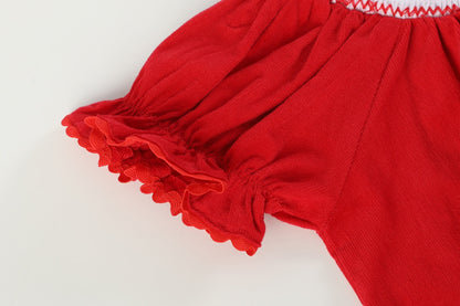 Lil Cactus Red Velvet Christmas Smocked Bishop Dress