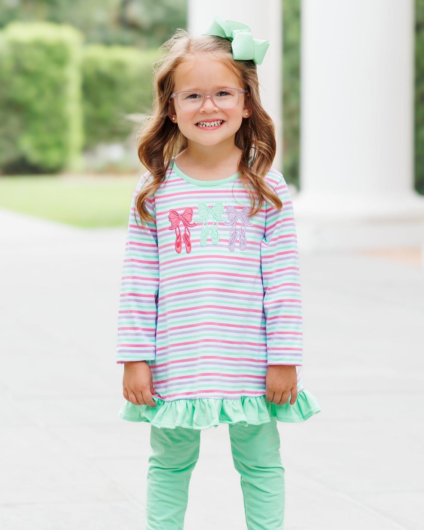 PRE-ORDER | Bows & Ballet Ruffle Pant Set Jellybean by Smock Candy - Persnickety Shop
