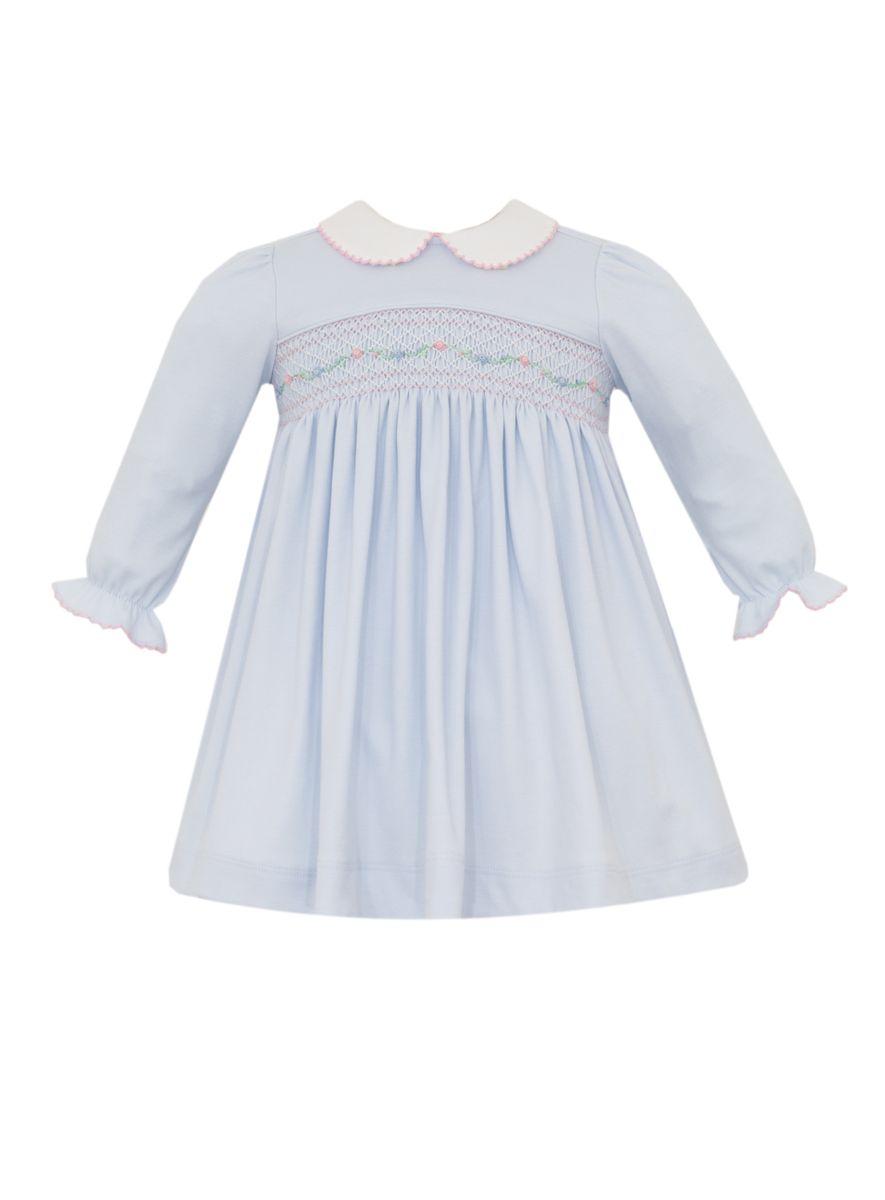 Mery Blue Smocked Knit Dress Long Sleeve - Persnickety Shop