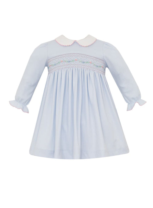 Mery Blue Smocked Knit Dress Long Sleeve - Persnickety Shop