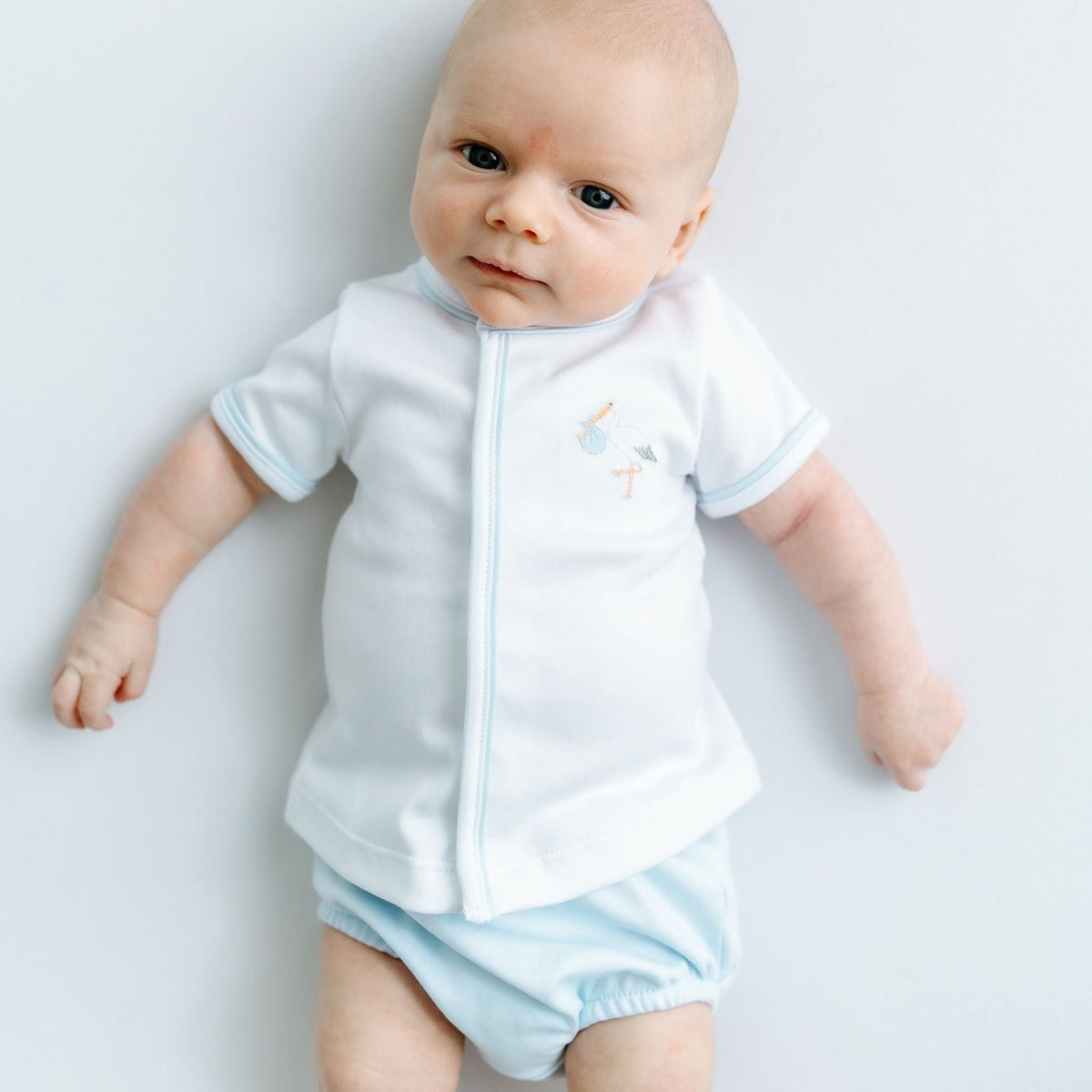 Magnolia Baby Vintage Stork Hand-Embroidered Diaper Cover Set - BLUE