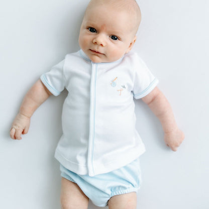 Magnolia Baby Vintage Stork Hand-Embroidered Diaper Cover Set - BLUE