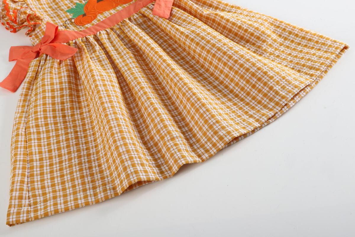 Lil Cactus *Pre-Order* Orange Gingham Ruffle Pumpkin Bow Dress