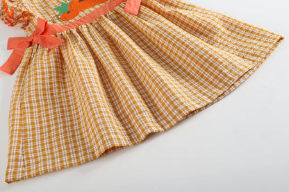Lil Cactus *Pre-Order* Orange Gingham Ruffle Pumpkin Bow Dress