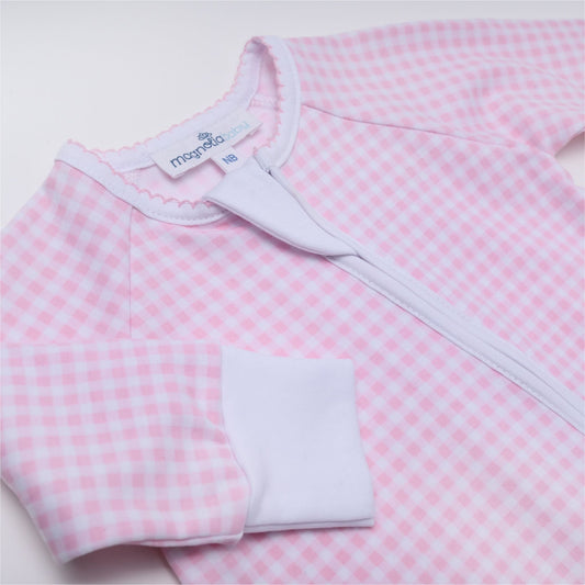 MAGNOLIA BABY Mini Checks Zip Footie - Pink - Persnickety Shop