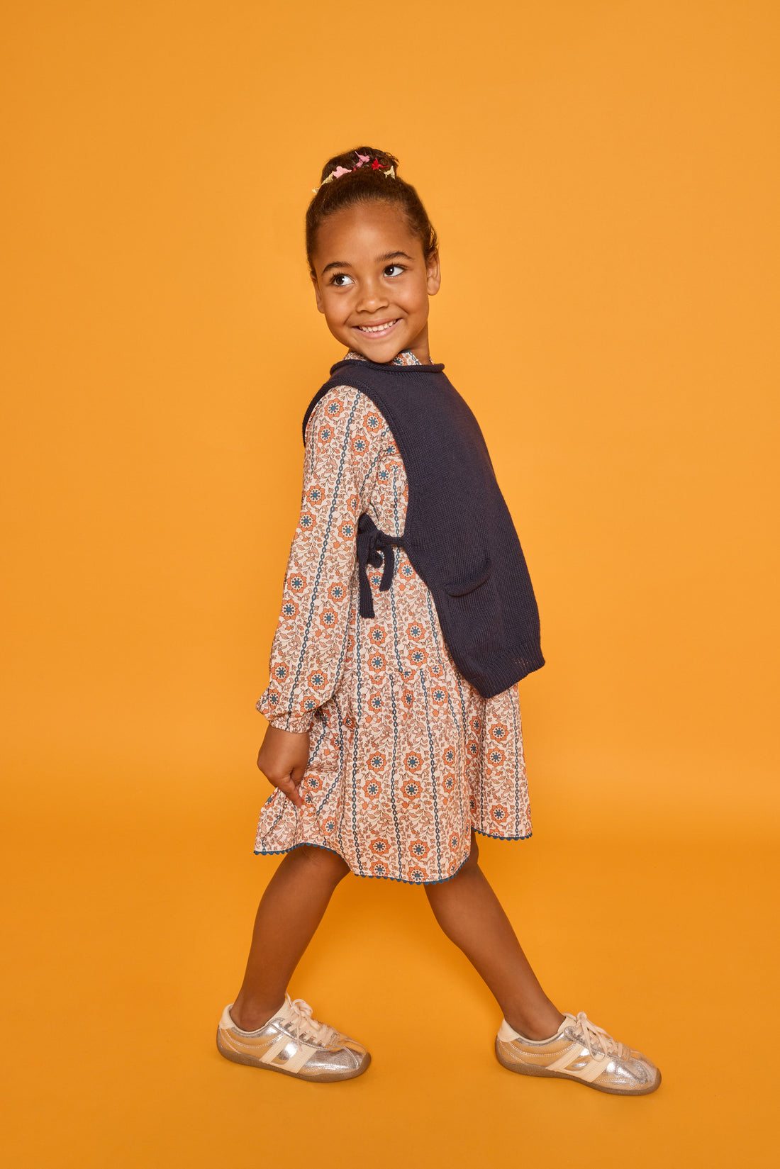 Bisby Long Sleeved Positano Dress - Verbier Vines Orange