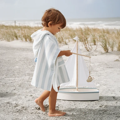 BLUE STRIPE HOODED TERRY PONCHO