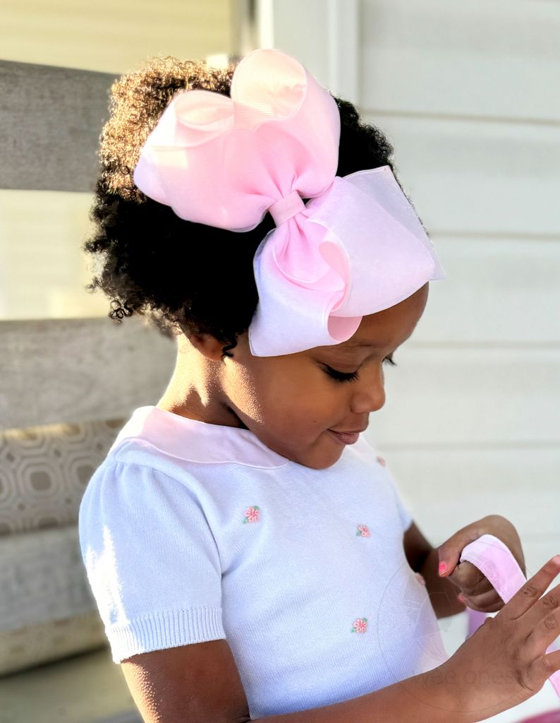 Wee Ones King White Organza and Grosgrain Overlay Hair Bow - Persnickety Shop