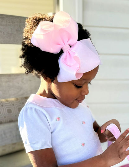 Wee Ones King White Organza and Grosgrain Overlay Hair Bow - Persnickety Shop