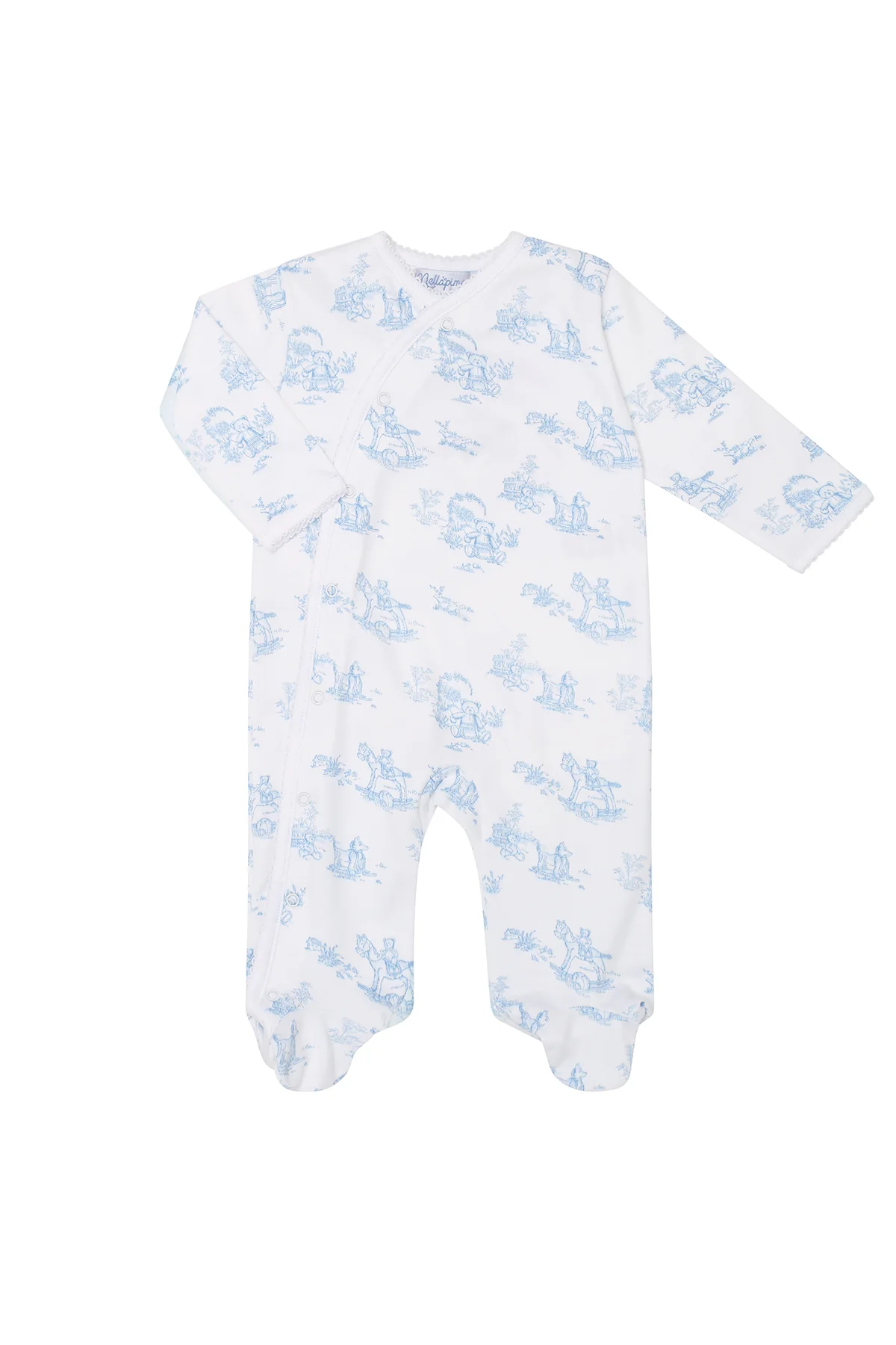 Nella Pima Blue Toile Crossover Footie - Persnickety Shop