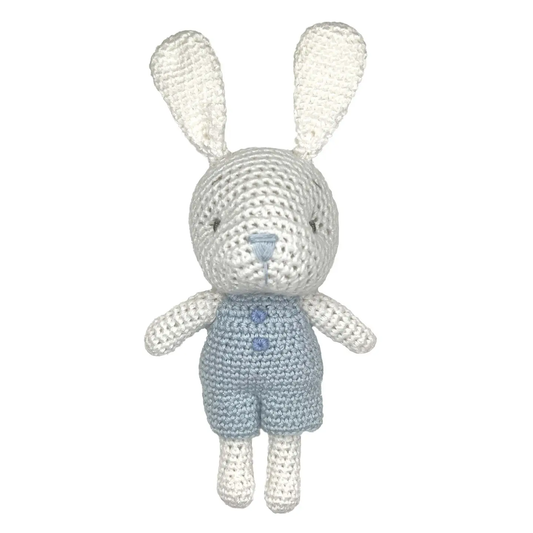 Bunny Bamboo Crochet Rattle-Blue 5" - Persnickety Shop
