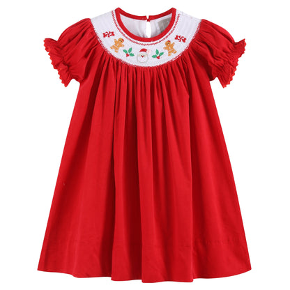 Lil Cactus Red Velvet Christmas Smocked Bishop Dress