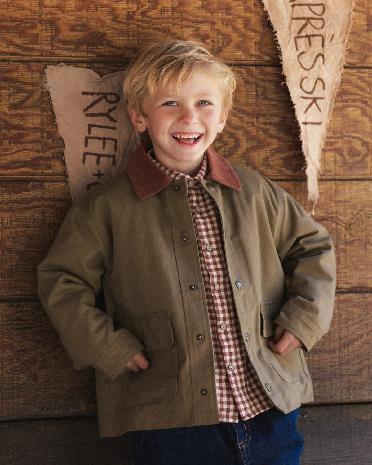 RYLEE + CRU COLLARED LONG SLEEVE SHIRT BRICK CHECK