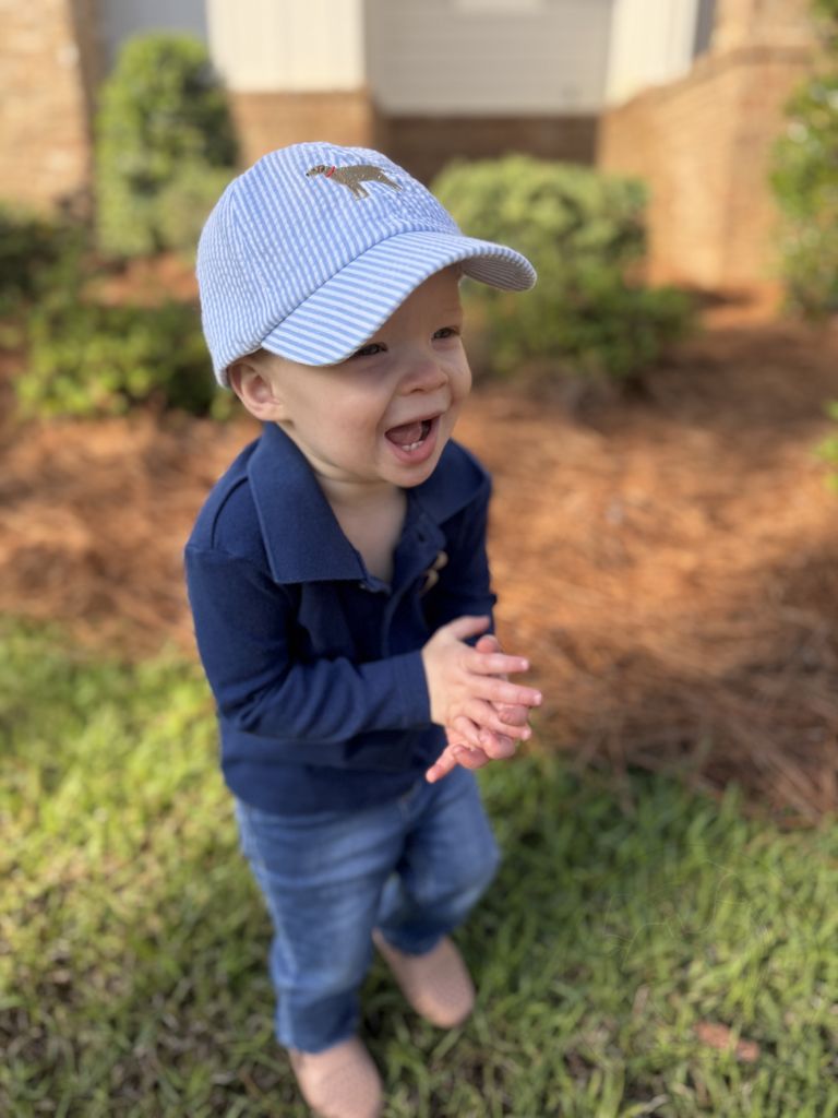 Wee Ones Boys Embroidered Dog Seersucker Ball Cap- Kids - Persnickety Shop