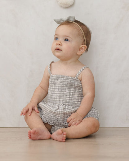 Smocked Skirted Romper || Sage Gingham - Persnickety Shop