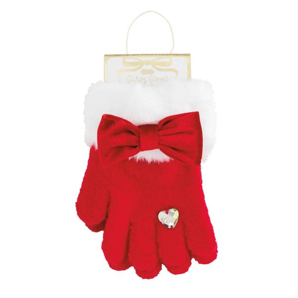 RED GLITZY CHRISTMAS BOW GLOVES