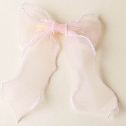 Blush Sheer Pearl Hair Bow - Persnickety Shop