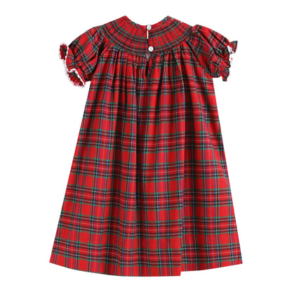 Lil Cactus Red Christmas Plaid Smocked Bishop Dress
