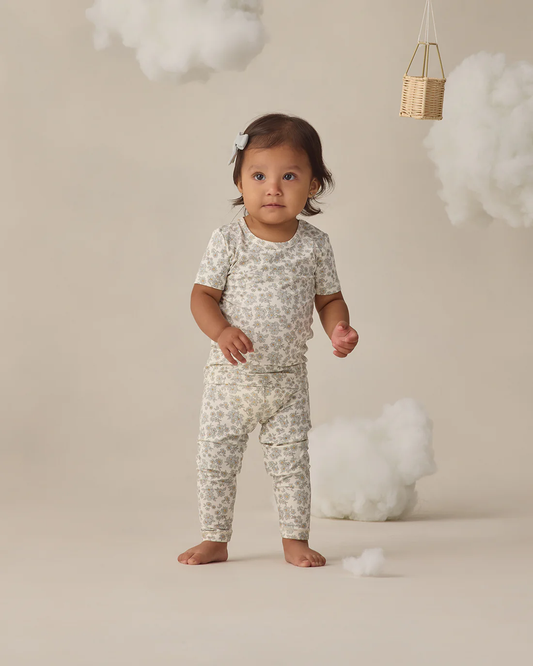 QUINCY MAE BAMBOO SHORT SLEEVE PAJAMA SET BLUE FLORAL - Persnickety Shop