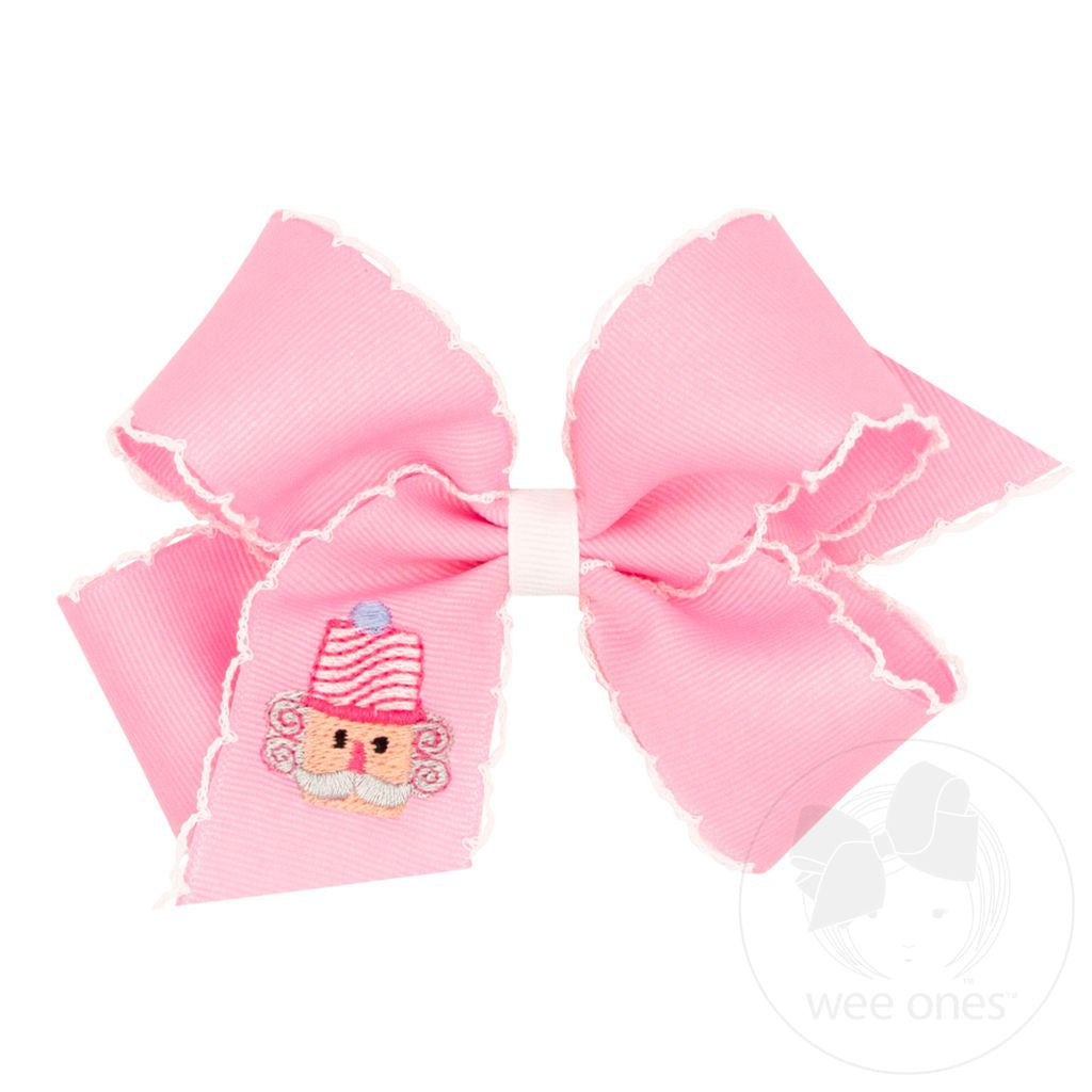 Wee Ones Medium Moonstitch Pink Nutcracker Embroidery Hair Bow